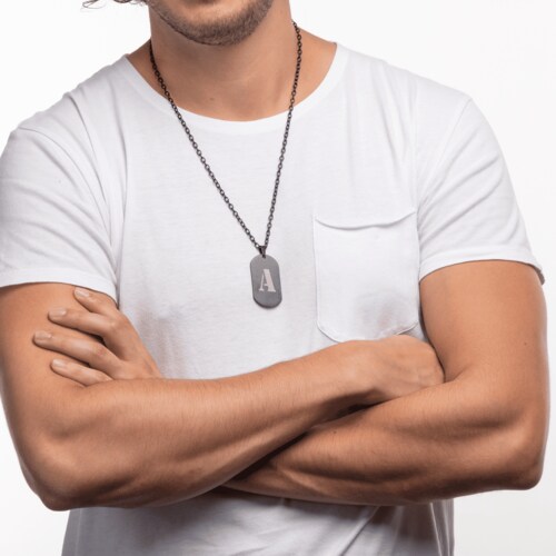 LUCKMAN Collar Hombre de Inicial Letra F , Cadena con Dije, Acero Inoxidable Color Negro y Plata - Modelo Dylan