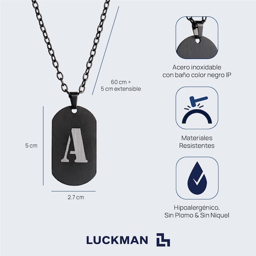 LUCKMAN Collar Hombre de Inicial Letra J , Cadena con Dije, Acero Inoxidable Color Negro y Plata - Modelo Dylan