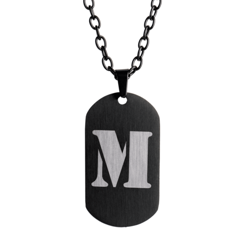 LUCKMAN Collar Hombre de Inicial Letra M , Cadena con Dije, Acero Inoxidable Color Negro y Plata - Modelo Dylan