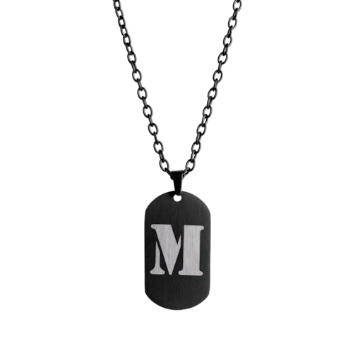 LUCKMAN Collar Hombre de Inicial Letra M , Cadena con Dije, Acero Inoxidable Color Negro y Plata - Modelo Dylan