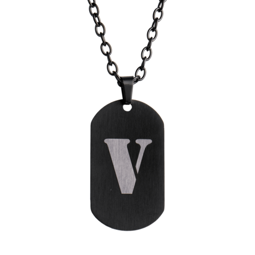 LUCKMAN Collar Hombre de Inicial Letra V , Cadena con Dije, Acero Inoxidable Color Negro y Plata - Modelo Dylan
