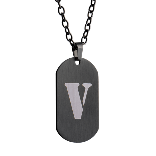 LUCKMAN Collar Hombre de Inicial Letra V , Cadena con Dije, Acero Inoxidable Color Negro y Plata - Modelo Dylan