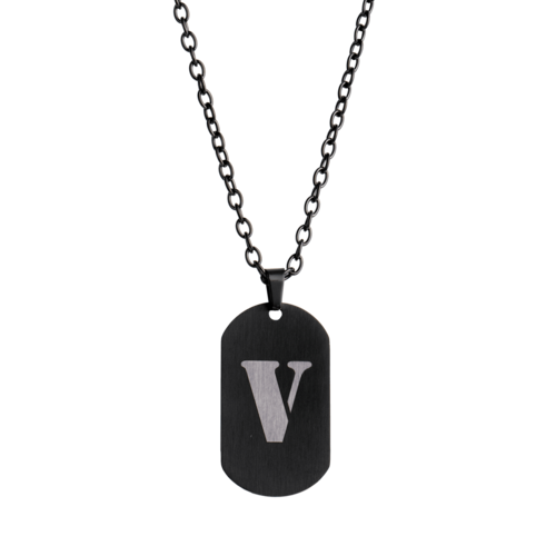 LUCKMAN Collar Hombre de Inicial Letra V , Cadena con Dije, Acero Inoxidable Color Negro y Plata - Modelo Dylan
