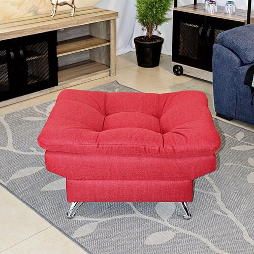 Taburete  Moderno Puff en Lino Rojo Reposapiés