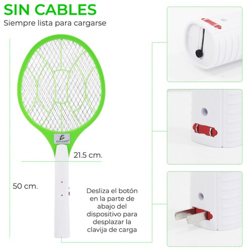 Raqueta Mata Mosquitos Lampara LED Recargable