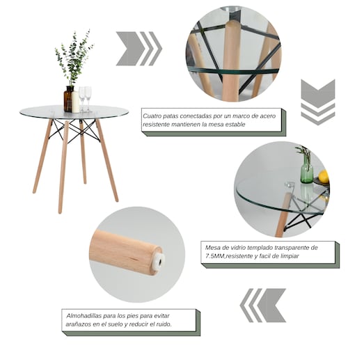 FurnitureR Mesa de Redonda Comedor Mesa Circular de Cristal 80cm 2-4 Personas