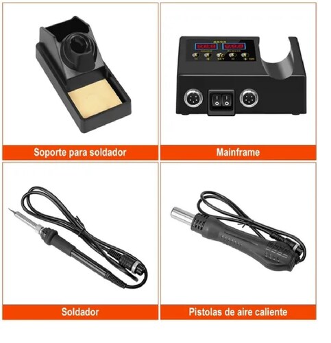 Kit  Estacion De Soldar Pistola De Calor Y Cautín Negro