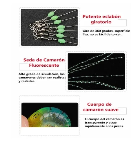 Set Señuelo De Pesca Luminiscente Realista De Camarón 