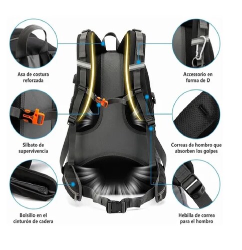 Mochila Impermeable 50l Para Senderismo Montañismo Negro