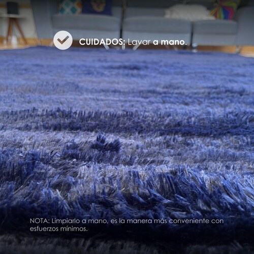 Tapete Decorativo Tipo Shag Ligero2mx3m Pelaje Largo Y Suave Azul Marino