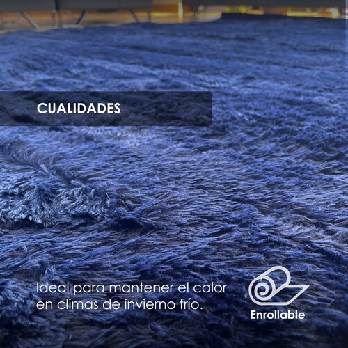 Tapete Decorativo Tipo Shag Ligero2mx3m Pelaje Largo Y Suave Azul Marino