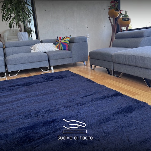 Tapete Decorativo Tipo Shag Ligero2mx3m Pelaje Largo Y Suave Azul Marino