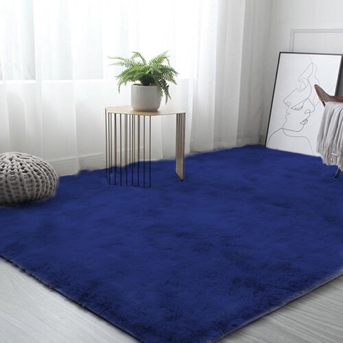 Tapete Decorativo Tipo Shag Ligero2mx3m Pelaje Largo Y Suave Azul Marino