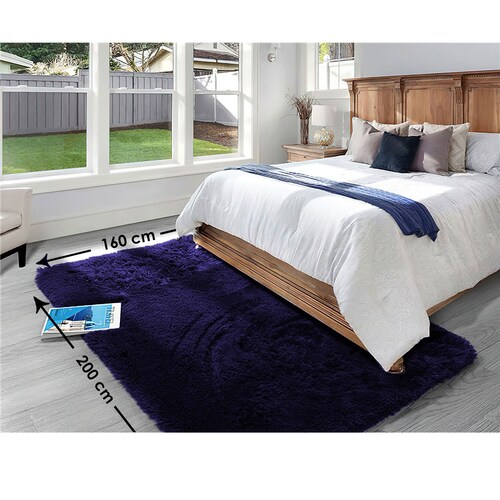 Tapete Decorativo Tipo Shag Ligero2mx3m Pelaje Largo Y Suave Azul Marino