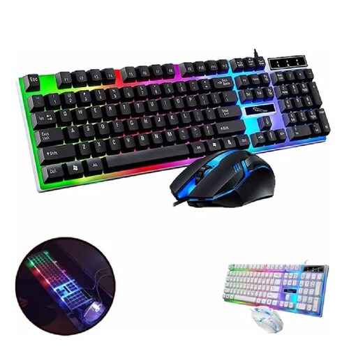 Kit Teclado Mouse Gamer Luz Rgb  Led Usb Alambrico Negro
