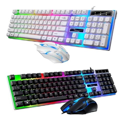 Kit Teclado Mouse Gamer Luz Rgb  Led Usb Alambrico Negro