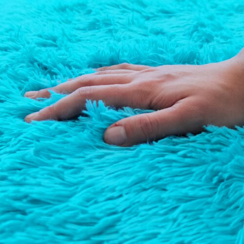Tapete Decorativo Tipo Shag Ligero2mx3m Pelaje Largo Y Suave Aqua