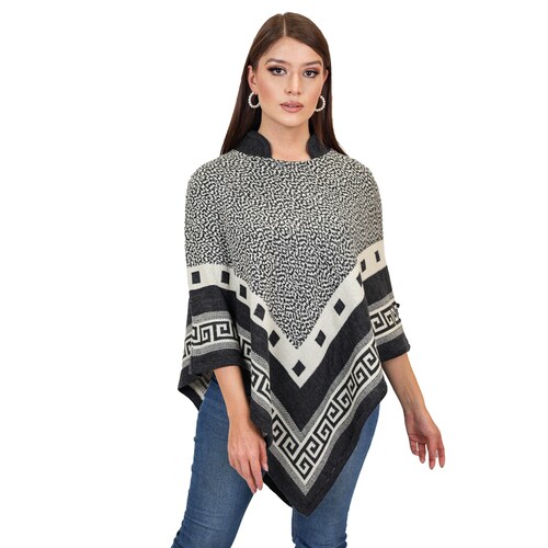 Poncho de lana para mujer, cuello redondo, Blanco