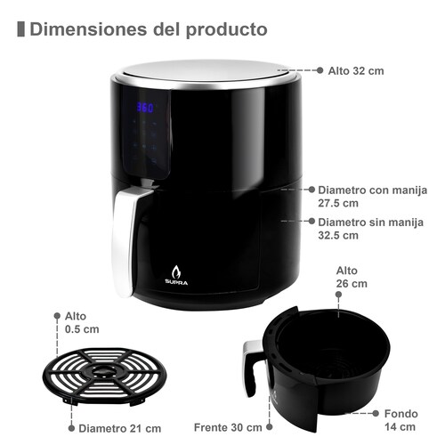 Freidora De Aire 5 Litros SUPRAFRYER 5.0 Freidora Eléctrica Multifuncional  Supra