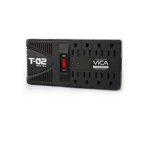 Regulador Vica T-02 300J 700W Entrada 127V 8 Contactos energía negro electrónicos casa negocio pc