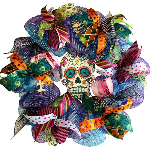 Corona Calavera, Adorno día de Muertos o Halloween.