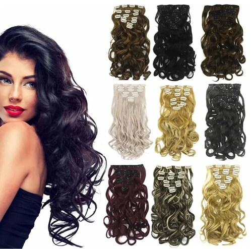 Extensiones De Cabello Sintético Set de 7 piezas con clips LACIA 7-1B NEGRO