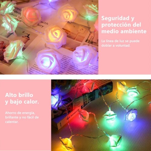 Cadena De Luz Decorativa Led Flor Rosas Multicolor