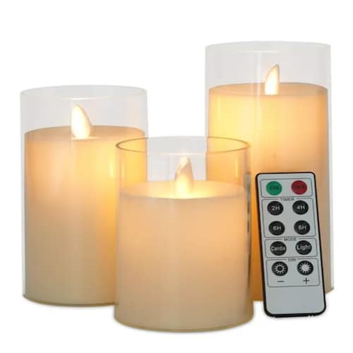 3 Velas s Led Grande Flama Vaso de Cristal