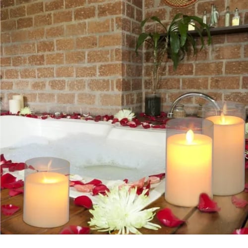 3 Velas s Led Grande Flama Vaso de Cristal