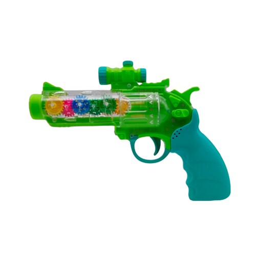 Revolver Pistola Juguete Transp Engranes Luz Y Sonido Láser