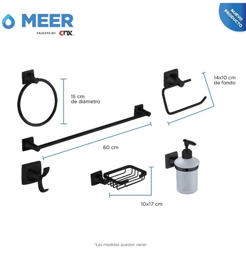 Accesorios completos Para Baño incluye Mezcladora Para Lavabo (Negro Mate) El Kit más completo para tu baño.