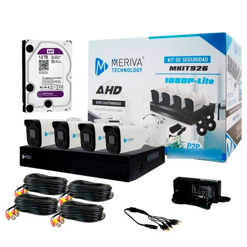 Kit Cctv 4 Cámaras Metálicas 2mp + Disco duro 1tb Mkit926 Meriva