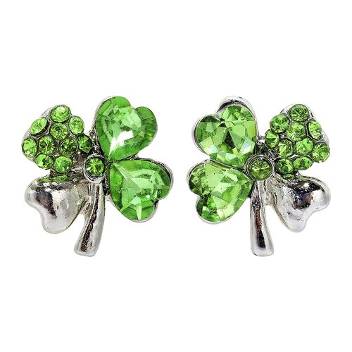 Set ADESLTEN con Cadena, Dije y Aretes Trebol Verde en Chapa de Rodio y SWAROVSKI ELEMENTS INCLUYE DE REGALO ARETES DIAMOND Y CAJA PARA REGALO