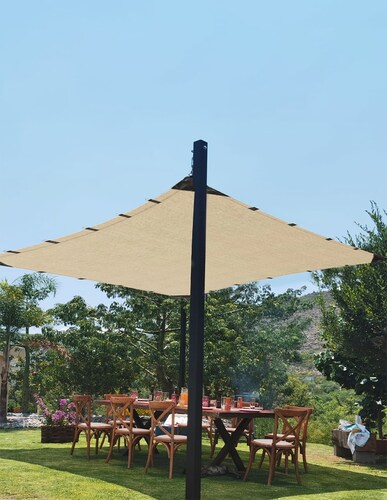Hanlob Malla Sombra 5x5 m para Exteriores Extra Reforzada, 90% de Sombra, Bloqueo de Rayos UV, Sombra Raschel para Jardín o Terraza, Resistente a Lluvias, Fácil y Lista para Instalar.