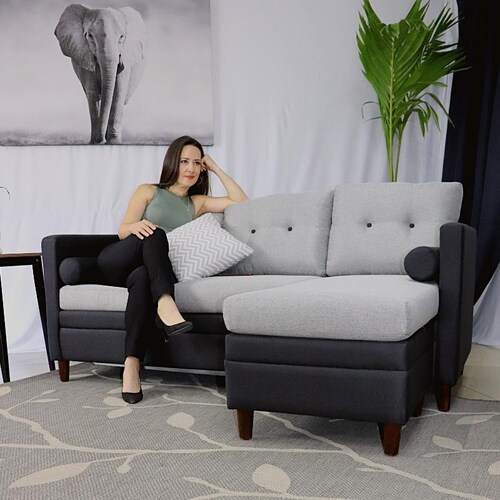 Sala Modular Negro con Gris con Chaise Derecho o Izquierdo