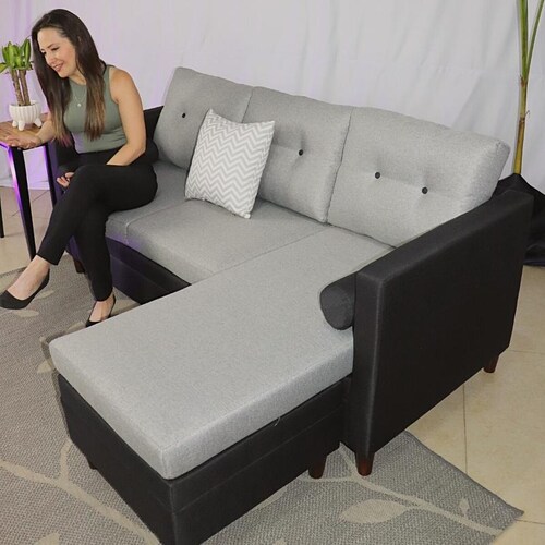 Sala Modular Negro con Gris con Chaise Derecho o Izquierdo