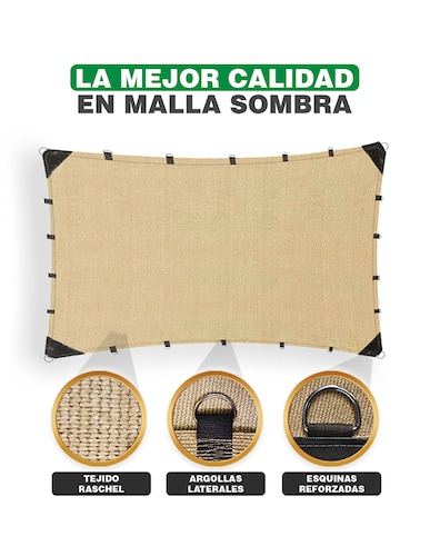 Hanlob Malla Sombra 6x8 m para Exteriores Extra Reforzada, 90% de Sombra, Bloqueo de Rayos UV, Sombra Raschel para Jardín o Terraza, Resistente a Lluvias, Fácil y Lista para Instalar.