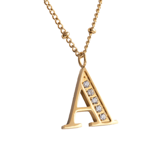 LuckyLy Collar Inicial Letra A , Collares de Mujer Acero Inoxidable Baño de Oro 18k y Zirconia Cúbica, Cadena con Dije de Inicial - Modelo Olga