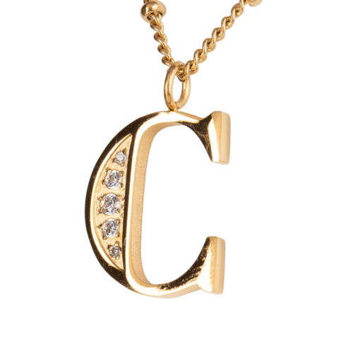 LuckyLy Collar Inicial Letra C , Collares de Mujer Acero Inoxidable Baño de Oro 18k y Zirconia Cúbica, Cadena con Dije de Inicial - Modelo Olga