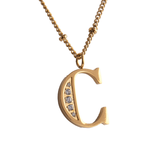 LuckyLy Collar Inicial Letra C , Collares de Mujer Acero Inoxidable Baño de Oro 18k y Zirconia Cúbica, Cadena con Dije de Inicial - Modelo Olga