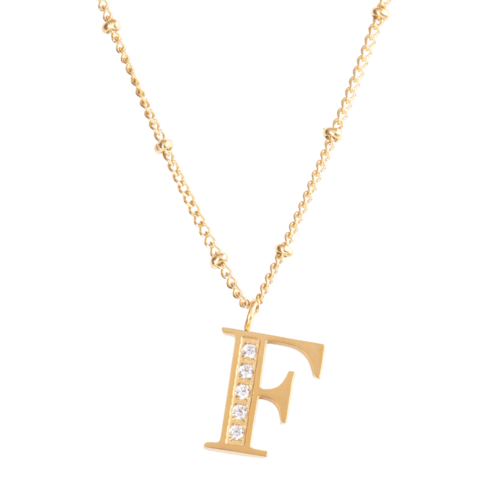 LuckyLy Collar Inicial Letra F , Collares de Mujer Acero Inoxidable Baño de Oro 18k y Zirconia Cúbica, Cadena con Dije de Inicial - Modelo Olga