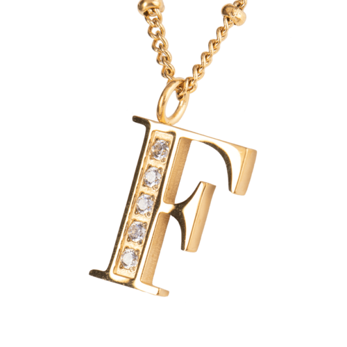 LuckyLy Collar Inicial Letra F , Collares de Mujer Acero Inoxidable Baño de Oro 18k y Zirconia Cúbica, Cadena con Dije de Inicial - Modelo Olga