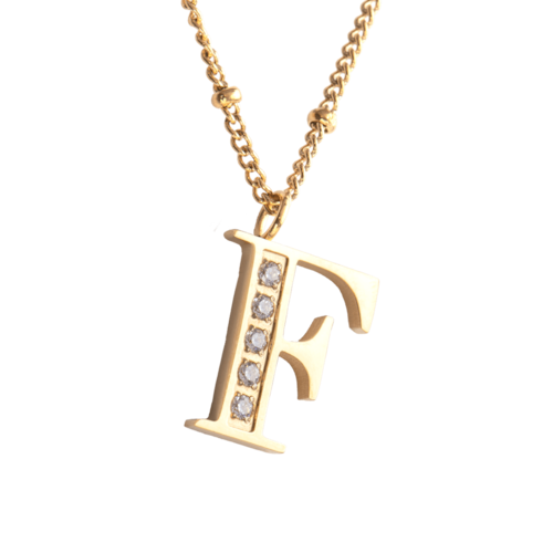 LuckyLy Collar Inicial Letra F , Collares de Mujer Acero Inoxidable Baño de Oro 18k y Zirconia Cúbica, Cadena con Dije de Inicial - Modelo Olga