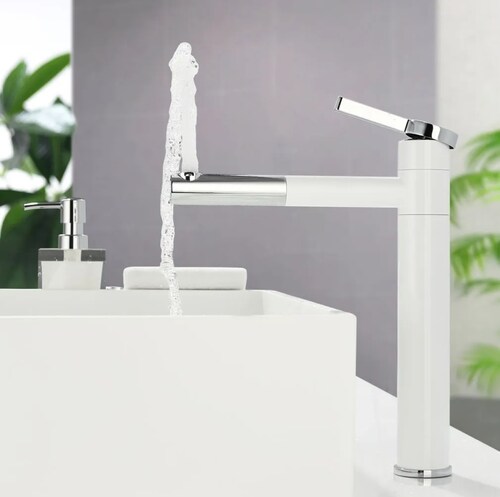 Llave Mezclador Monomando Grifo De Baño Extraible Giro 360 blanca
