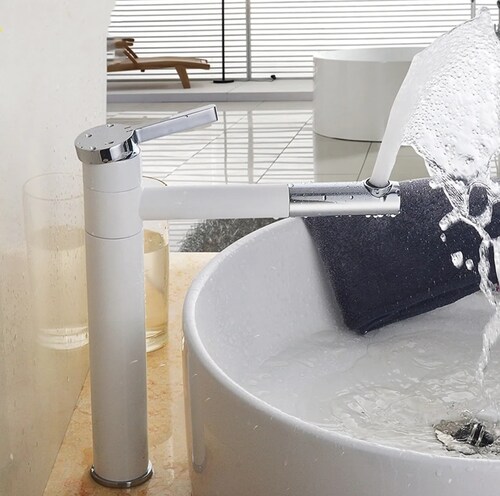 Llave Mezclador Monomando Grifo De Baño Extraible Giro 360 blanca