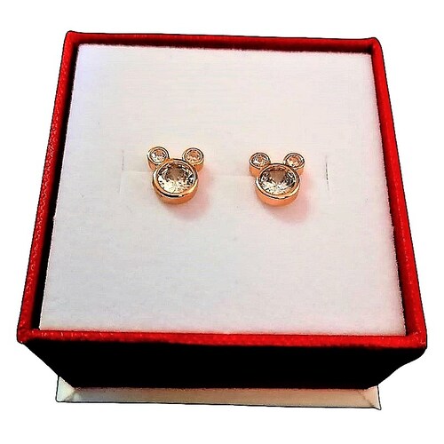 Aretes ADELSTEN Mickey en Chapa de Oro Rosa SWAROVSKI ELEMENTS INCLUYE ...