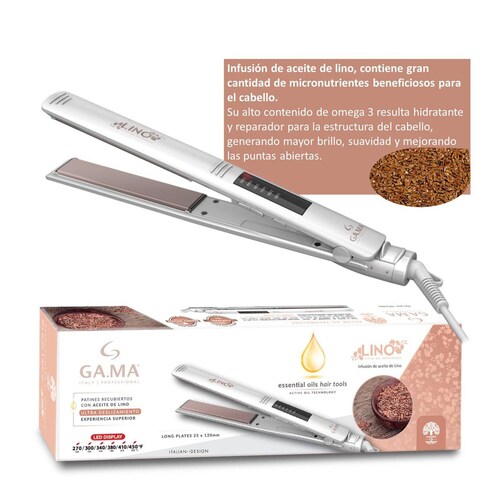 Plancha Alaciadora GaMa Elegance con Aceite de LINO Blanca