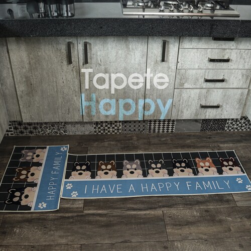 Tapete De Cocina 2 Piezas Impermeable Antideslizante Happy