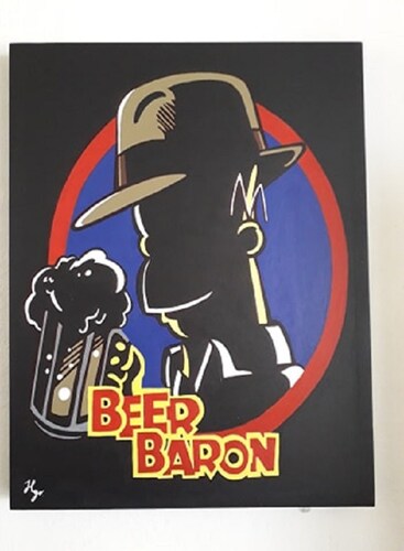 Cuadro decorativo pintado a mano Galería Oneris EL BARON DE LA CERVEZA HOMERO SIMPSON 100x80