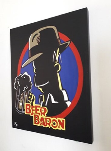 Cuadro decorativo pintado a mano Galería Oneris EL BARON DE LA CERVEZA HOMERO SIMPSON 100x80